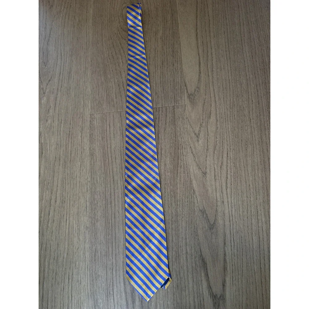 Polo Ralph Lauren Silk Tie Blue Gold Repp Stripe Made in USA Hand Finished